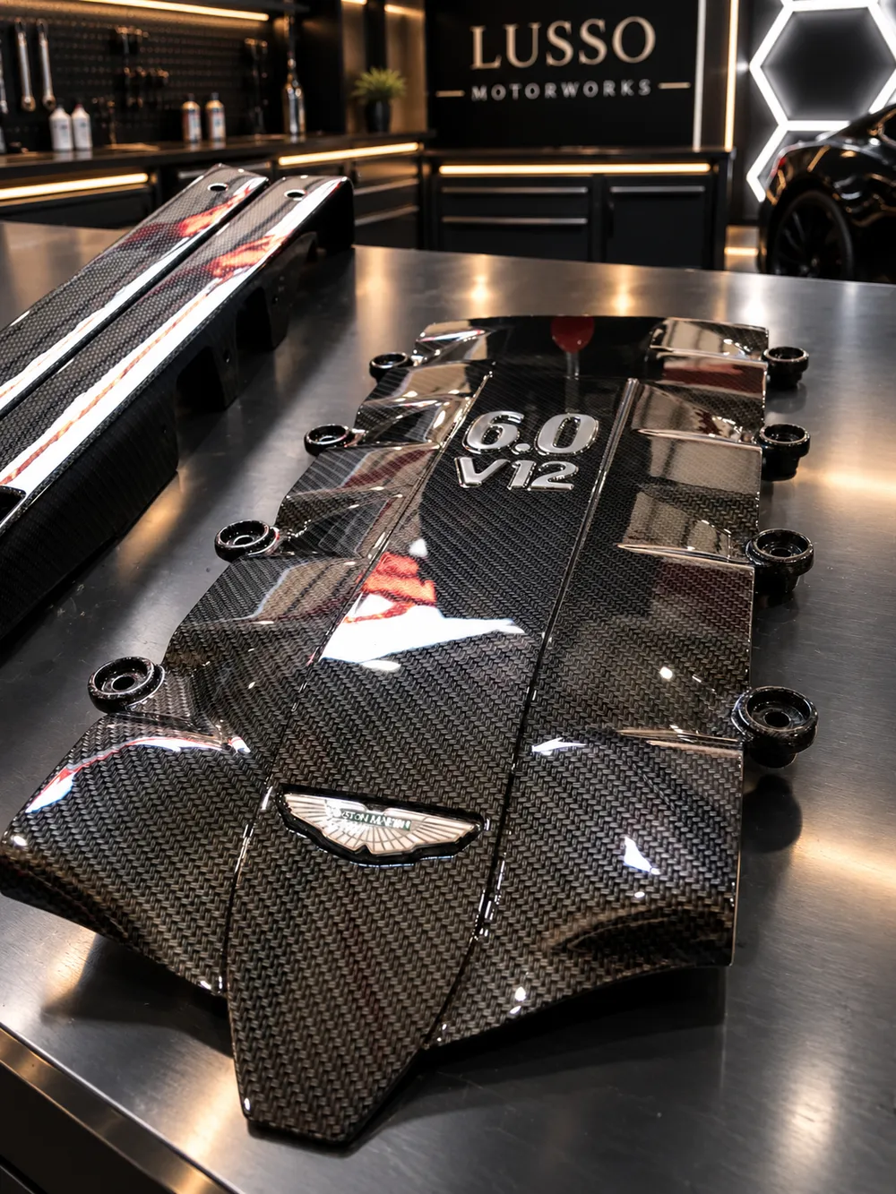 Carbon-fibre effect: V12 engine cover