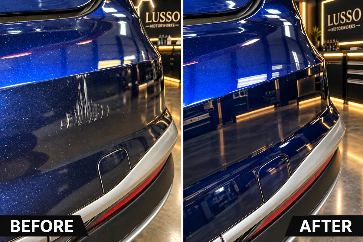 Paint correction: scratch removal, before and after